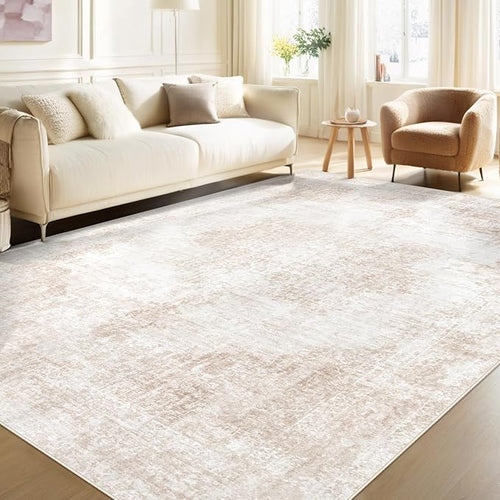 9x12 Area Rugs for Living Room:Washable Rug Vintage Large Rugs Soft Non Slip Low Pile Rug Floral Distressed Floor Carpet for Bedroom Dining Room Home Office (Beige,9'x12')