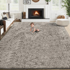 8x10 Area Rugs for Living Room: Fluffy Shag Soft Washable Rug Large Fuzzy Plush Indoor Carpet for Bedroom Nursery Playroom Kids Girls Boys Room (Grey Camel, 8'x10')
