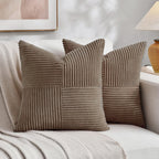 Fancy Homi 2 Packs Dark Brown Decorative Throw Pillow Covers 16x16 Inch for Living Room Couch Bed Sofa, Rustic Farmhouse Boho Home Decor, Soft Corss Patchwork Corduroy Textured Cushion Case 40x40 cm