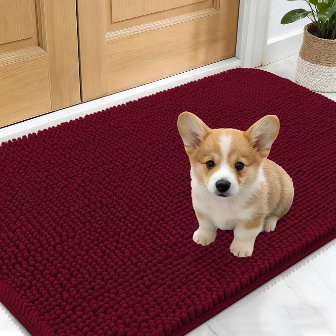 OLANLY Dog Door Mat for Muddy Paws 30x17, Super Absorbent Chenille Mud Mat