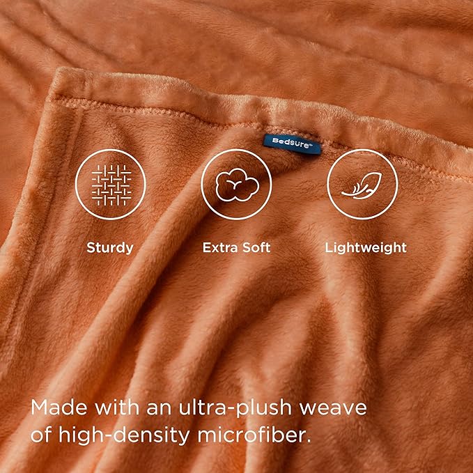 Bedsure GentleSoft Burnt Orange Fleece Throw Blanket - 300GSM Soft Lightweight Plush Cozy Blankets for Bed, Sofa, Couch, Travel, Camping