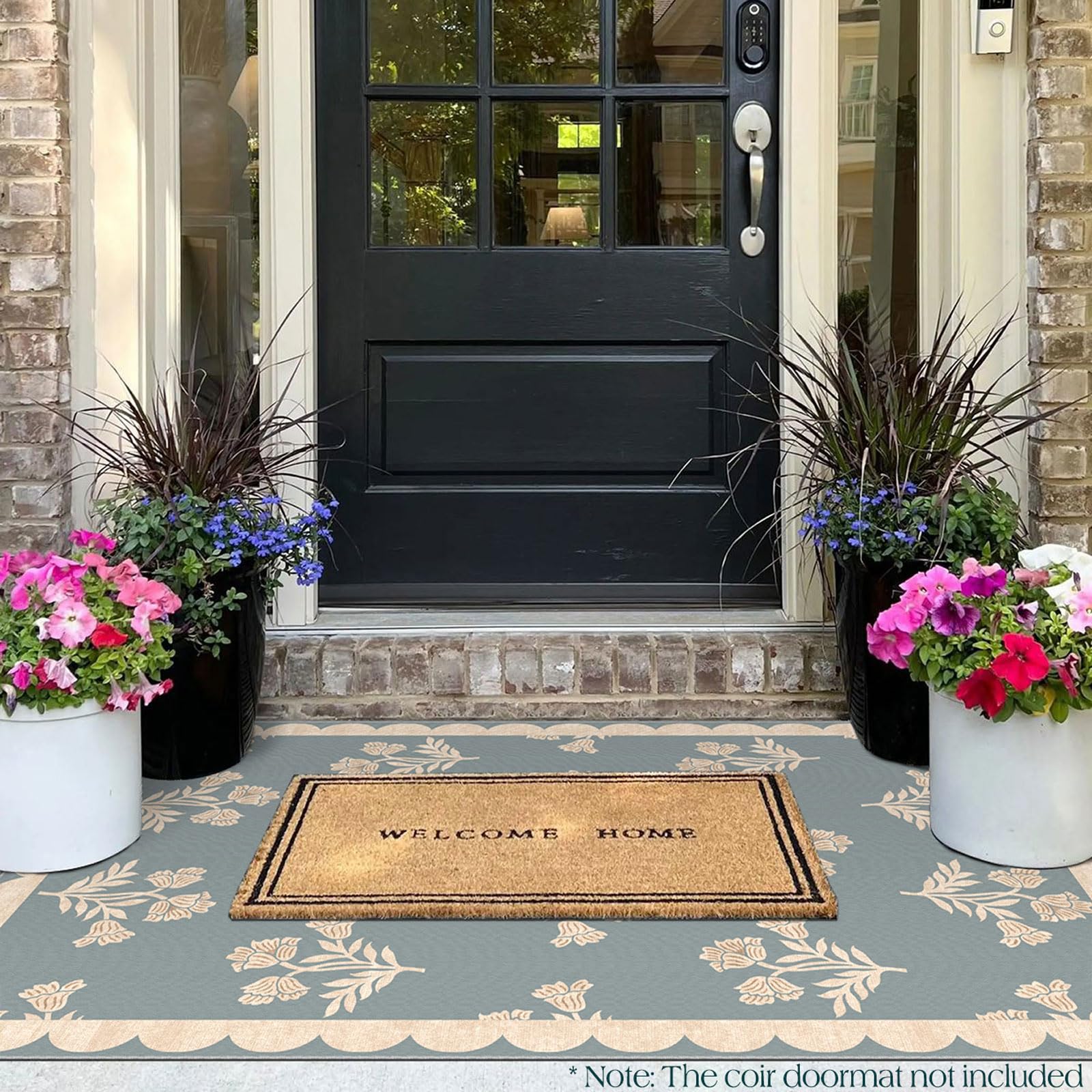 Othilic 3x5 Floral Entry Rug - Small Washable Indoor Outdoor Mats for Front Door Non-Slip Porch Rug Blue Boho Farmhouse Scalloped Throw Rugs for Living Room Bedroom Entryway Kitchen Office Porch Decor
