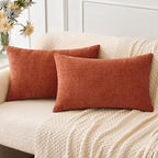 MIULEE Pack of 2 Couch Throw Pillow Covers 12x20 Inch Soft Burnt Orange Chenille Lumbar Pillow Covers for Sofa Living Room Solid Dyed Cases