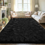 LOCHAS Ultra Soft Indoor Modern Area Rugs Fluffy Living Room Carpets for Children Bedroom Home Decor Nursery Rug 4x6 Feet, Black