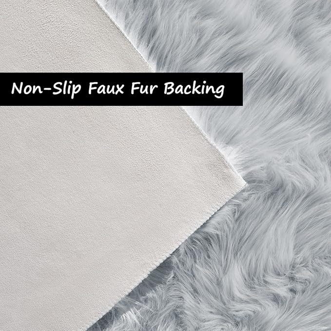 Goolela Grey Round Area Rug 6ft Fluffy Circle Faux Sheepskin Fur Carpet for Bedroom Living Room Fuzzy Furry Shaggy Luxury Washable