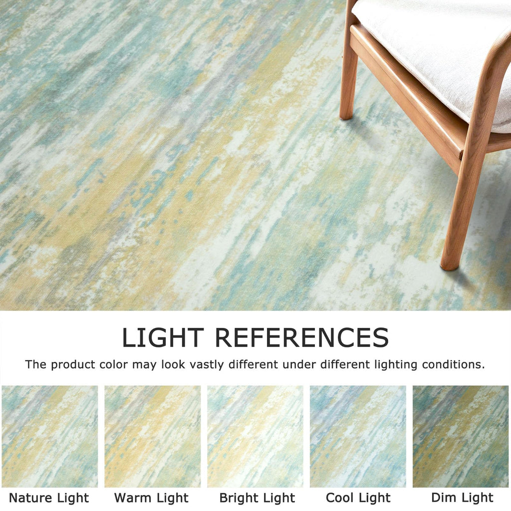 KOZYFLY Modern Abstract Runner Rugs 2x6 Light Green Yellow Machine Washable Area Rug for Bedroom Non-Slip Living Room Rug, Faux Wool Soft Low Pile Office Carpet for Bedroom, Kitchen Bathroom