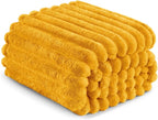 Exclusivo Mezcla Queen Size Flannel Fleece Blanket, Super Soft Striped Jacquard Bed Blanket, Lightweight Fuzzy Cozy for All Seasons, 90x90 Inches, Mustard Yellow