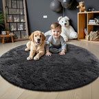 OLANLY Black Round Rugs for Bedroom - Machine Washable, 5 ft Circle Area Rugs for Living Room, Soft and Fluffy Shaggy Carpet for Teen Girls and Boys, Nursery Rooms, Dorms, Home Decor Aesthetic