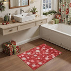 2x3 Christmas Doormat for Entryway, Washable Christmas Rugs Bathroom，Snowflake Front Porch Runner Rug，Non-Slip Red and White Christmas Decor Indoor(2'x3', Red/White)