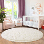 Quntue 5'x5' Cream Round Rugs for Girls Bedroom, Ultra Soft Fluffy Circle Rug for Kids Room, Cute Shag Rugs for Living Room Playroom Tent Castle Home Decor Rug