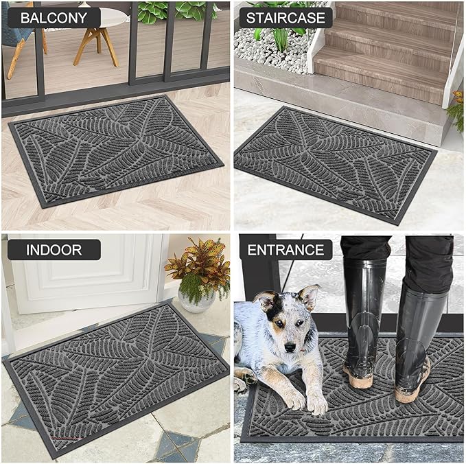 Colorxy Waterproof Doormat, Sturdy Natural Rubber Front Door Mats, Non Slip Low Profile Indoor Outdoor Entrance Mat, Stain Resistant Easy Clean Floor Mat for Patio or Entryway, 36''x24'', Dark Grey