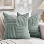 Fancy Homi 2 Packs Grey Blue Euro Decorative Throw Pillow Covers 26x26 Inch for Couch Bed Sofa, Rustic Farmhouse Boho Home Decor, Soft Corss Corduroy Patchwork Textured Square Cushion Case 66x66 cm