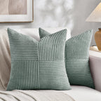 Fancy Homi 2 Packs Grey Blue Decorative Throw Pillow Covers 18x18 Inch for Couch Bed Sofa, Rustic Boho Farmhouse Home Decor, Soft Corss Corduroy Patchwork Textured Square Cushion Case 45x45 cm
