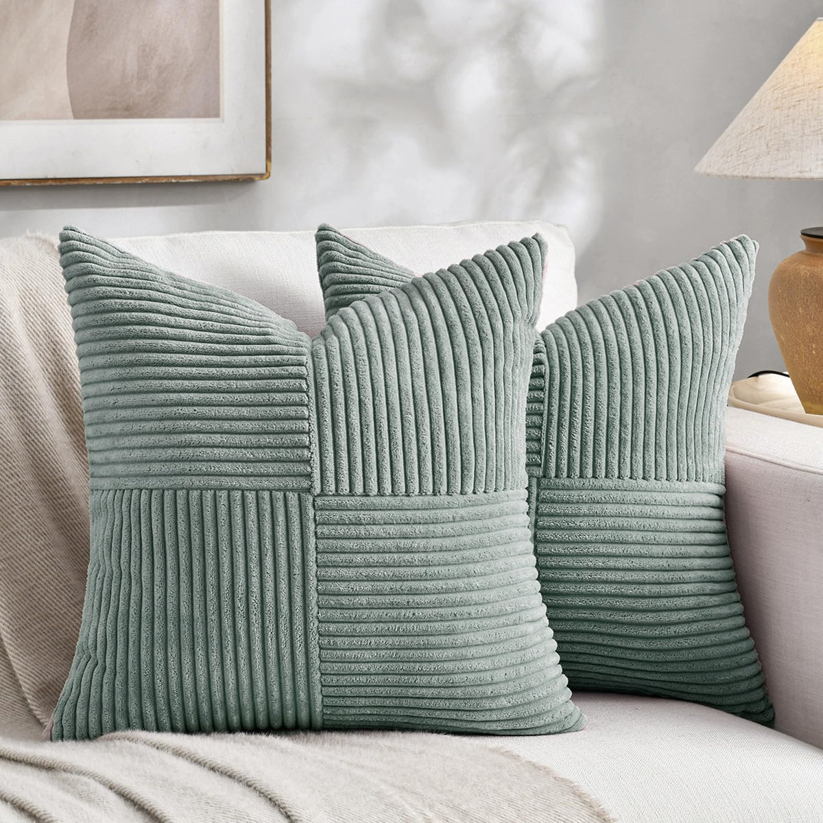 Fancy Homi 2 Packs Pure White Decorative Throw Pillow Covers 20x20 Inch for Living Room Couch Bed Sofa, Rustic Farmhouse Boho Home Decor, Soft Corss Corduroy Patchwork Accent Cushion Case 50x50 cm