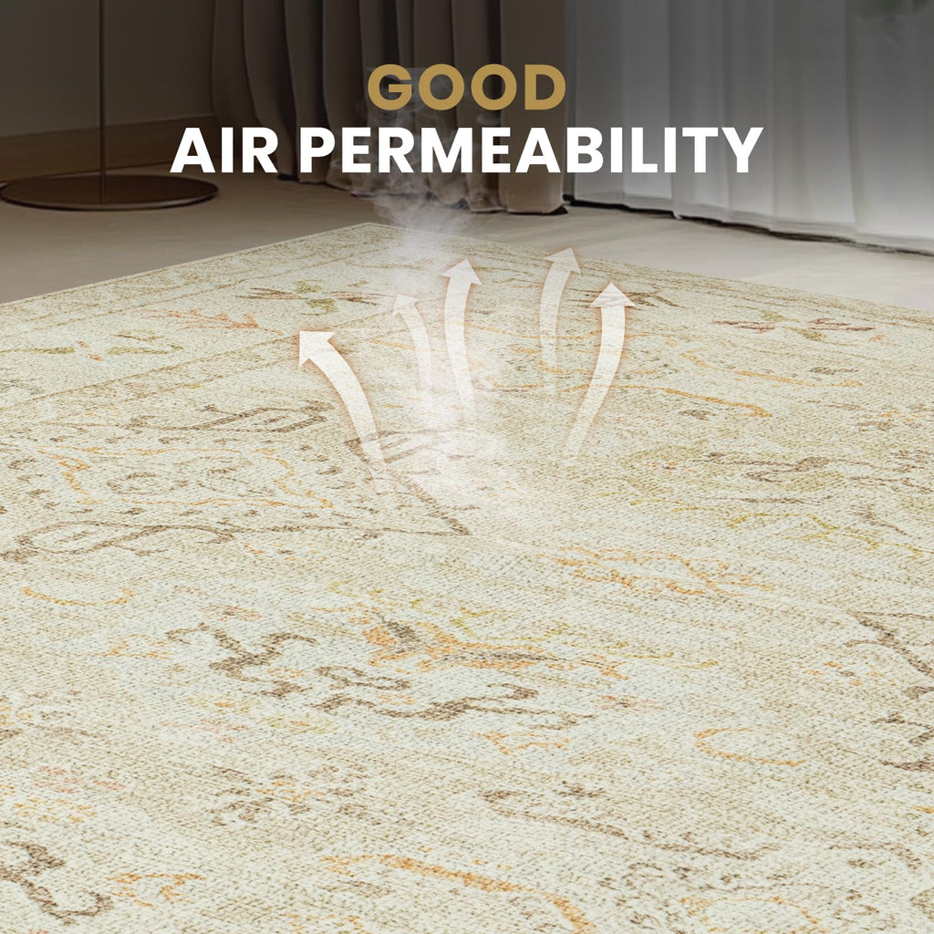 8x10 Washable Area Rugs for Living Room,Bedroom,Dining Room - Retro Beige