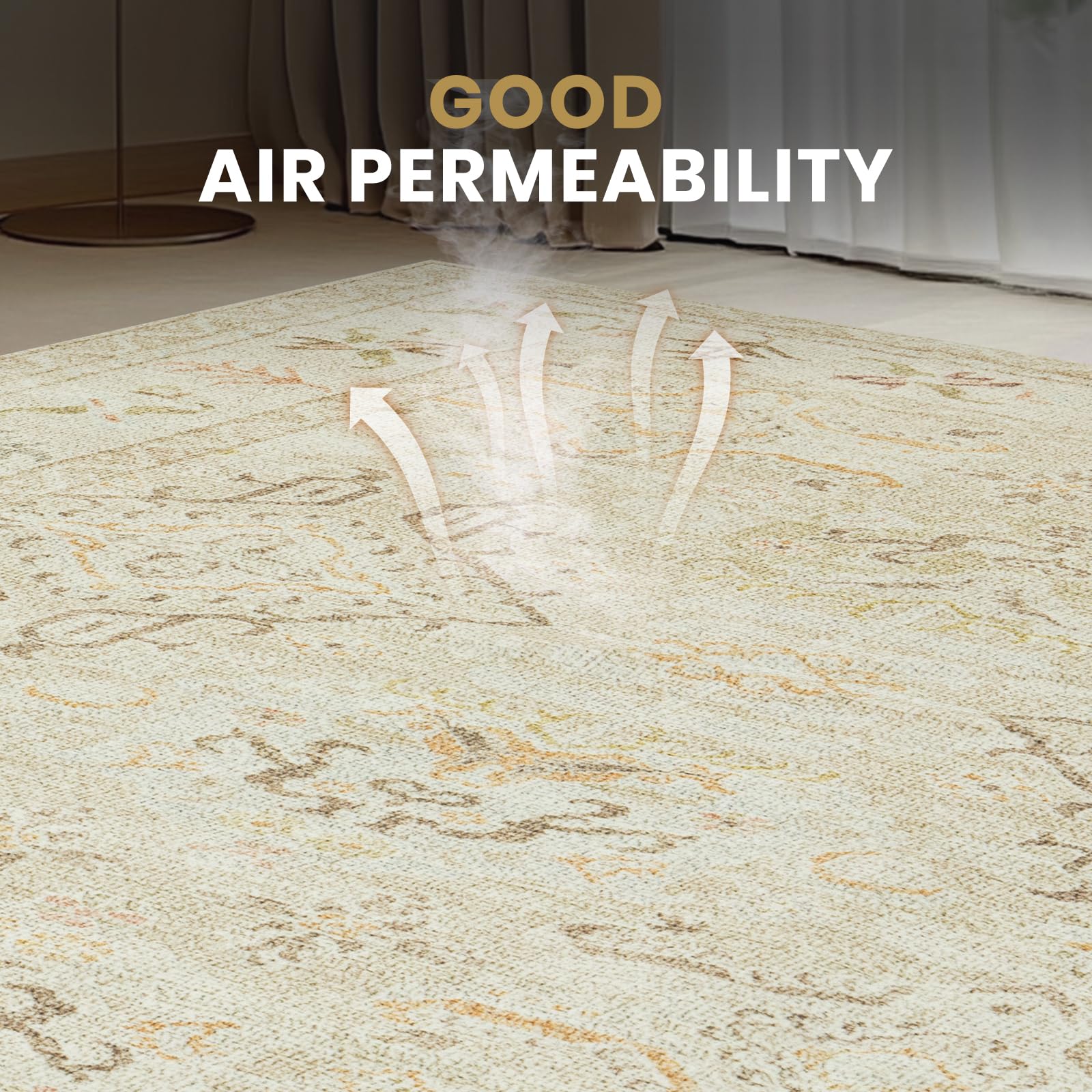 8x10 Washable Area Rugs for Living Room,Bedroom,Dining Room - Retro Beige