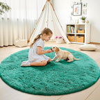 OLANLY Teal Green Round Rugs for Bedroom - Machine Washable, 5 ft Circle Area Rugs for Living Room, Soft and Fluffy Shaggy Carpet for Teen Girl and Boys, Nursery Rooms, Dorms, Home Decor Aesthetic