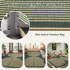 Lahome Enfys Modern Rainbow Easy Jute Indoor Outdoor Rugs, 5x7 Dark Green Rug for Living Room Office, Farmhouse Non Slip Non Shedding Floor Carpet for Dining Room Deck Sunroom