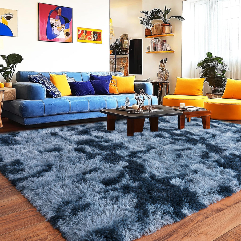 Pionblank Large Area Rug for Living Room 10x14, Fluffy Shag Rug, Blue Grey