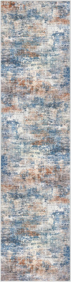 IOHOUZE Abstract Runner Rug 3x10 Ft Washable Runners for Hallways, Non Slip Kitchen Runner Printed Faux Wool Entryway Runner Indoor, Modern Abstract Floor Carpet for Hall Bedroom, Blue Rust