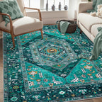 SERISSA 3x5 Washable Non Slip Boho Area Rug for Bedroom，Teal