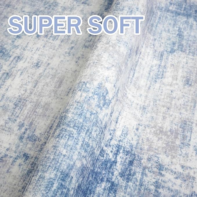 IOHOUZE Abstract Runner Rug 2x7 Ft Washable Runners for Hallways, Non Slip Kitchen Runner Printed Faux Wool Entryway Runners Indoor, Modern Floor Carpet for Hall Kitchen Bedroom, Light Blue Grey