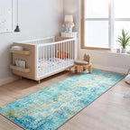 2x6 Teal Blue Rug Runners for Hallways Kitchen Runner Rug Non Slip Washable Long Runner Rugs with Rubber Backing Soft Abstract Carpet Runner for Bedroom, Kitchen, Bathroom, Entryway