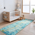 Runner Rug for Kitchen Teal Blue Hallways Runner Rug Non Slip 2'6''x8' Washable Long Runner Rugs with Rubber Backing Soft Abstract Carpet Runner for Entryway, Kitchen, Bedroom, Bathroom