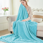 BEDELITE Fleece Throw Blanket for Couch – 3D Ribbed Jacquard Soft and Warm Decorative Fuzzy Blanket – Cozy, Fluffy, Plush Lightweight Light Blue Throw Blankets for Bed, Sofa, 50x60 inches