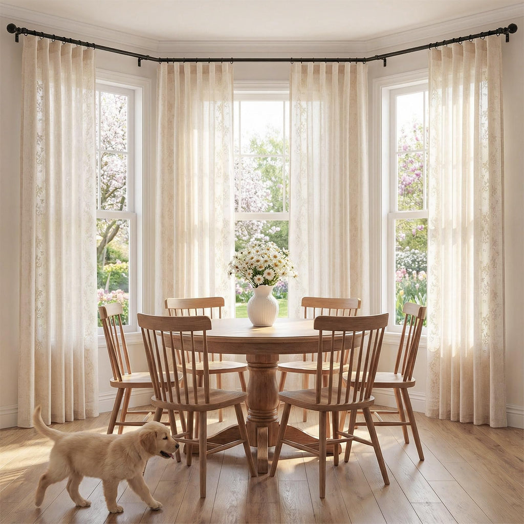jinchan Floral Linen Curtains 84 Inch Farmhouse Backt Tab 2 Panels Ivory