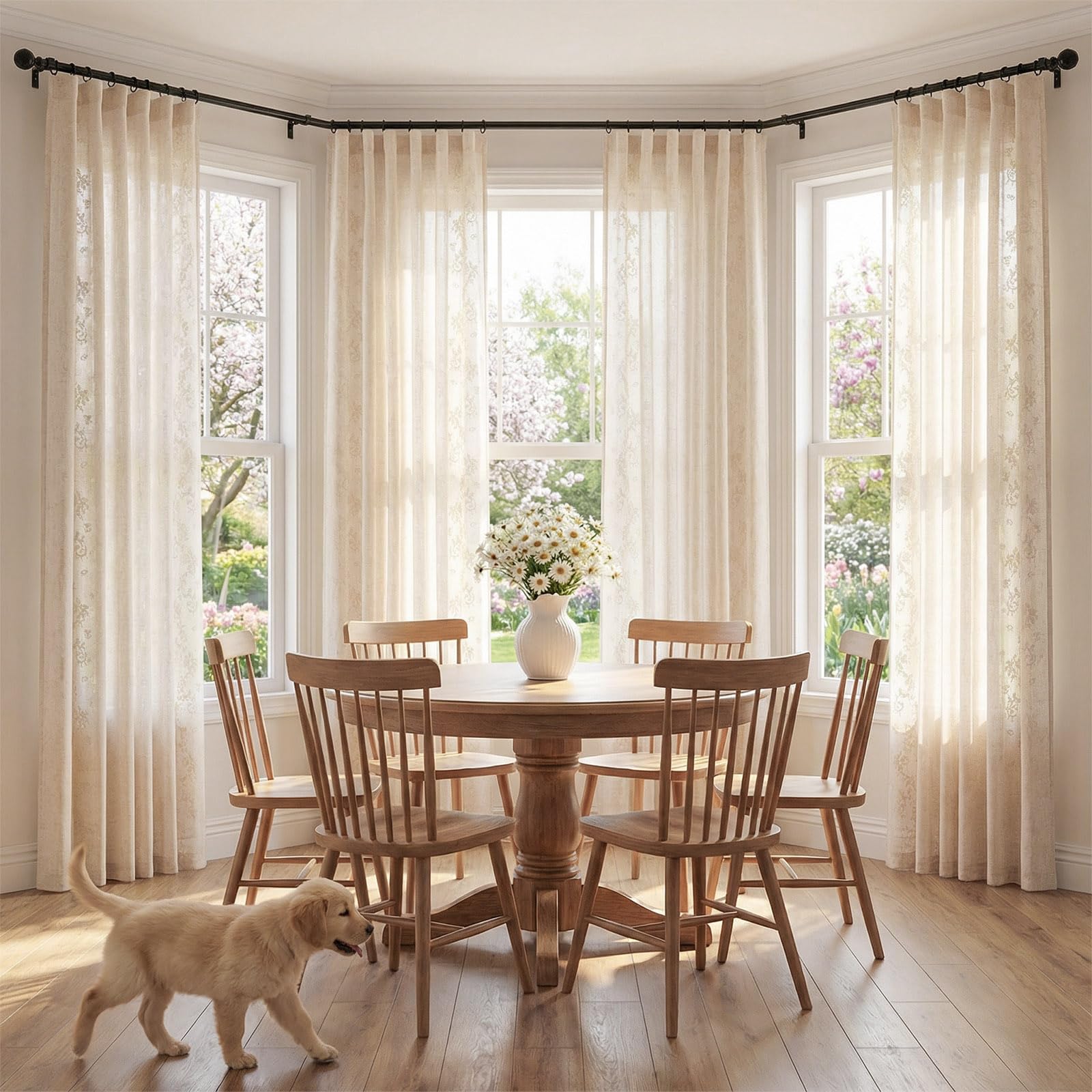 jinchan Floral Linen Curtains 84 Inch Farmhouse Backt Tab 2 Panels Ivory