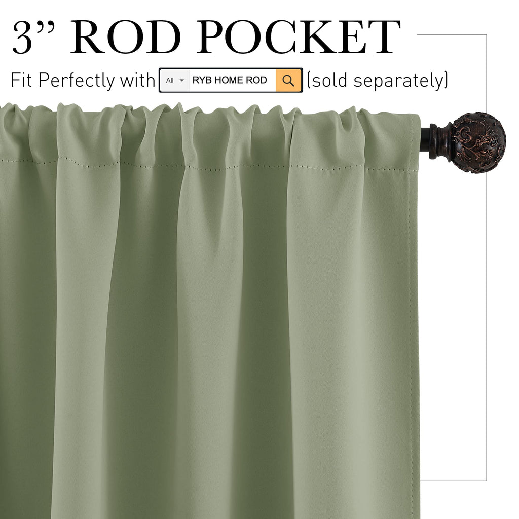 RYB HOME Short Sage Green Blackout Curtains for Small Bedroom Window Cafe