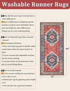 SERISSA Boho Washable Runner Rug, 2x5 Non-Slip Vintage Rust Hallway Kitchen Runner Rug Ultra Soft Print Distressed Tribal Floor Carpet for Bedroom Bathroom Laundry Living Room