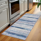 KOZYFLY Modern Abstract Washable Rug Runner 2x5 Hallway Rug Runner Non-Slip Soft Kitchen Runner Rugs, Blue/Grey/Beige Striped Carpet for Entryway Bathroom Laundry Room Foyer
