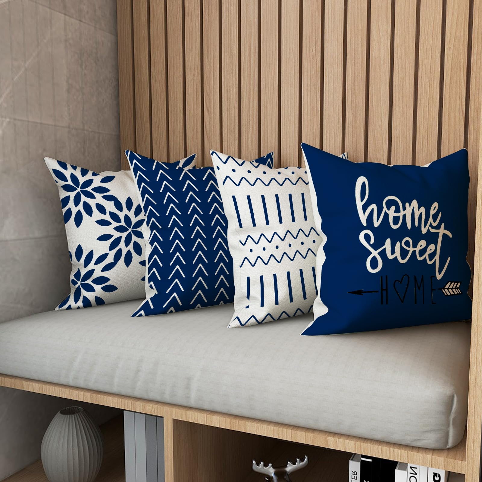 YCOLL Pillow Covers 20x20 Set of 4, Modern Sofa Throw Pillow Cover, Decorative Outdoor Linen Fabric Pillow Case for Chair Sofa Couch Bed Car, Dark Blue