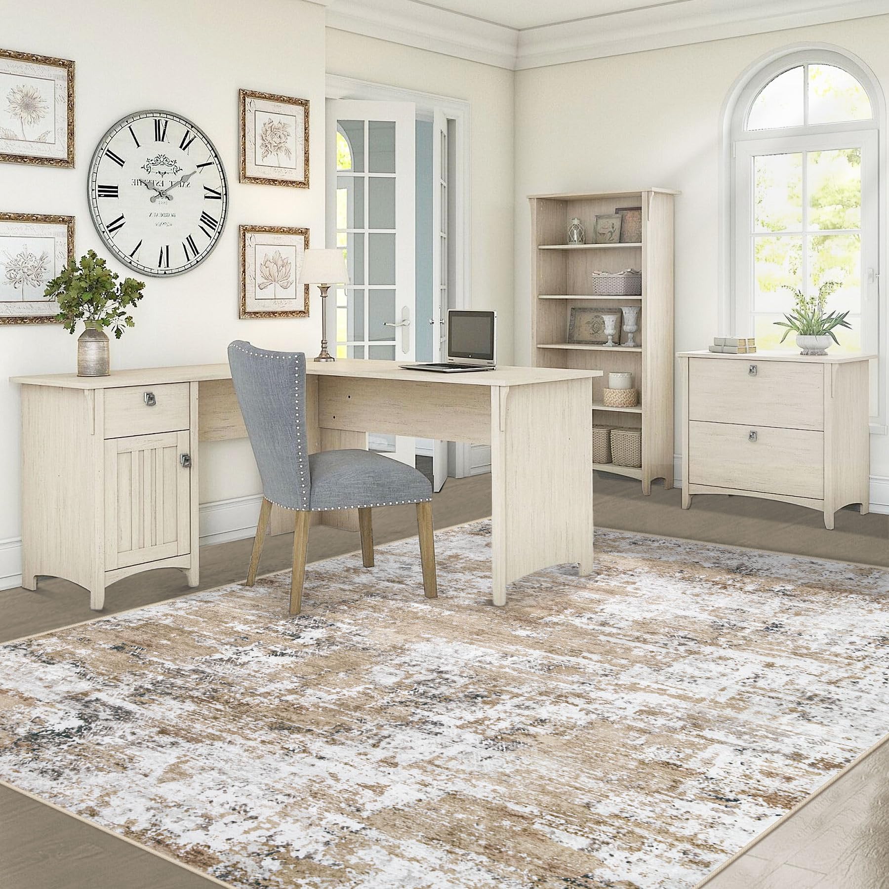 XLUEZ 5x7 Area Rugs for Living Room, Washable Modern Abstract Large Area Rug Neutral Soft Non Slip Kids Rug Stain Resistant Indoor Carpet for Bedroom Nursery Dining Room Playroom(Beige, 5'x7')