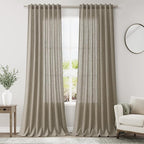 Mocha Linen Curtains 96 Inches Long for Living Room Rod Back Tab Vintage Rustic Farmhouse Light Filtering Curtain Burlap Textured Linen Drapes 96 Inch Length for Dinning Room Bedroom 52x96 8 FT