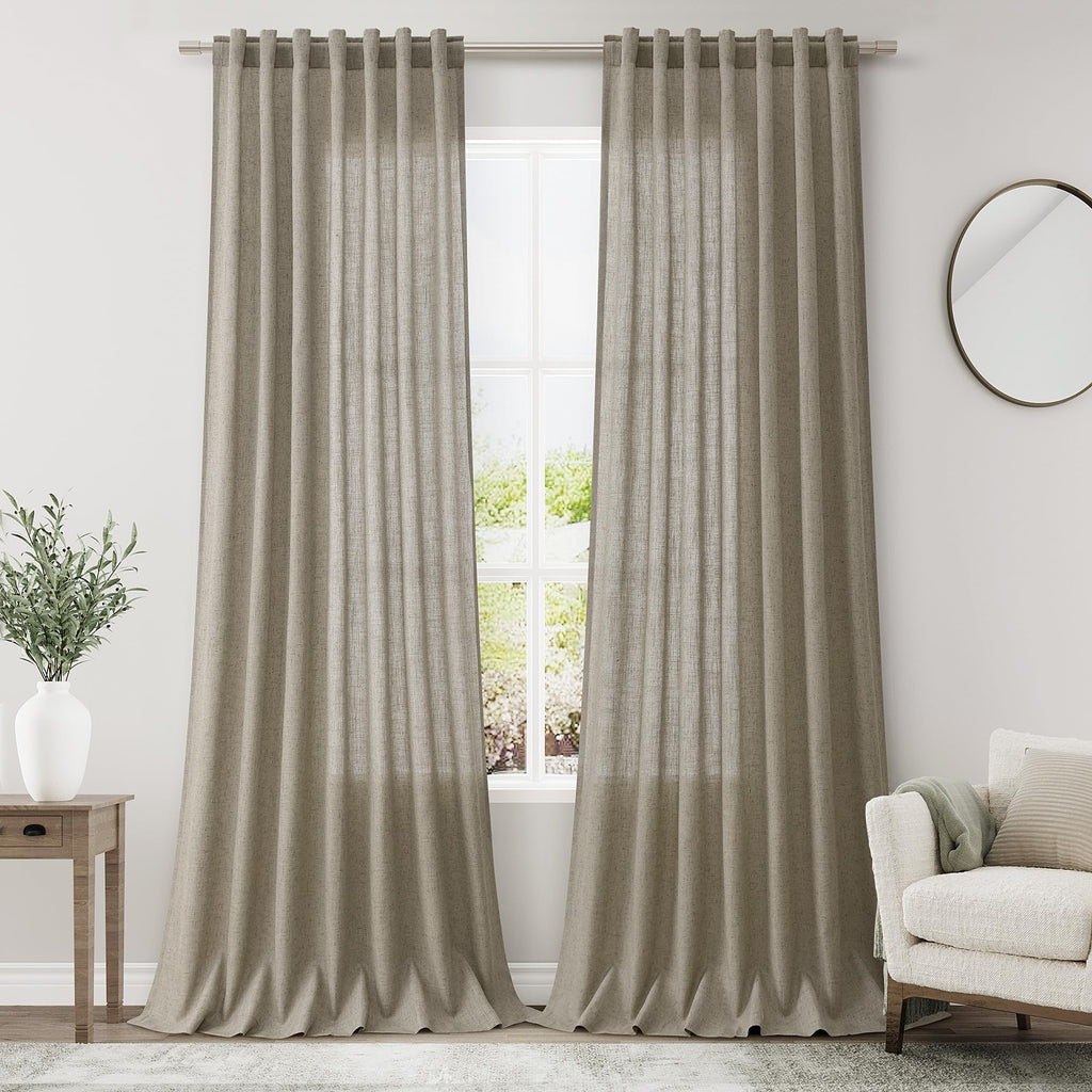 Mocha Linen Curtains 90 Inch Length 2 Panels Set for Living Room Rod Pocket Back Tab Window Drapes Light Filtering Modern Farmhouse Curtain 90 Inches Long for Dining Room Bedroom Nursery 52x90