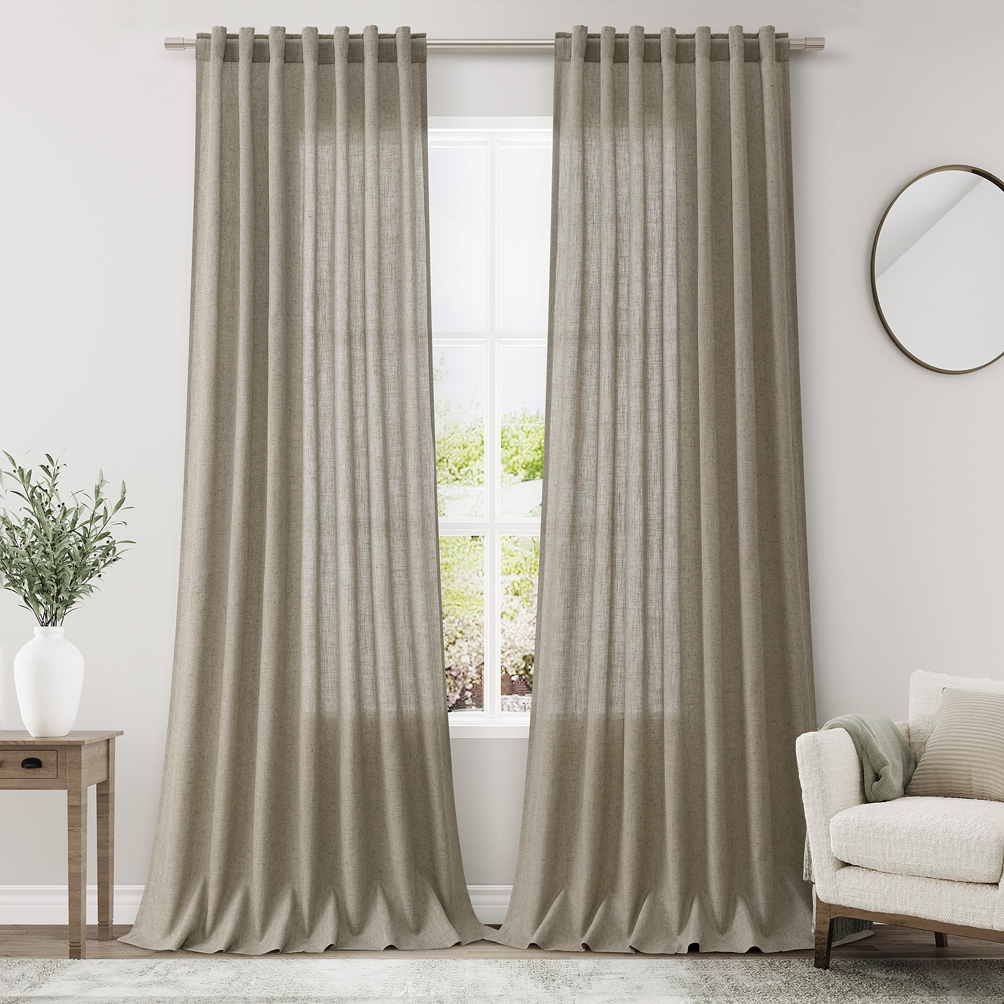Mocha Linen Curtains 90 Inch Length 2 Panels Set for Living Room Rod Pocket Back Tab Window Drapes Light Filtering Modern Farmhouse Curtain 90 Inches Long for Dining Room Bedroom Nursery 52x90