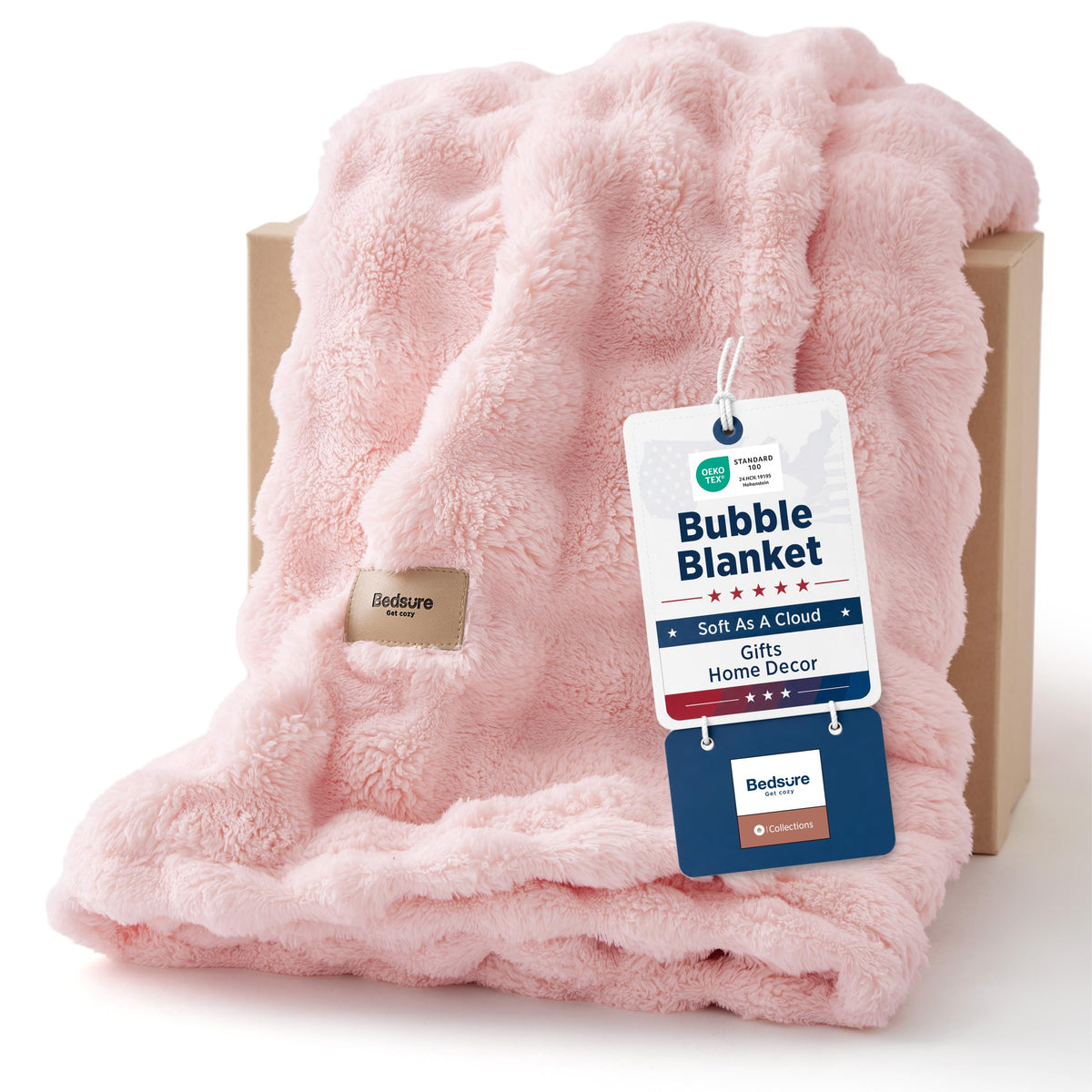Bedsure Cloud Bubble Fleece Twin Blanket for Bed, Pink, 60"×80"