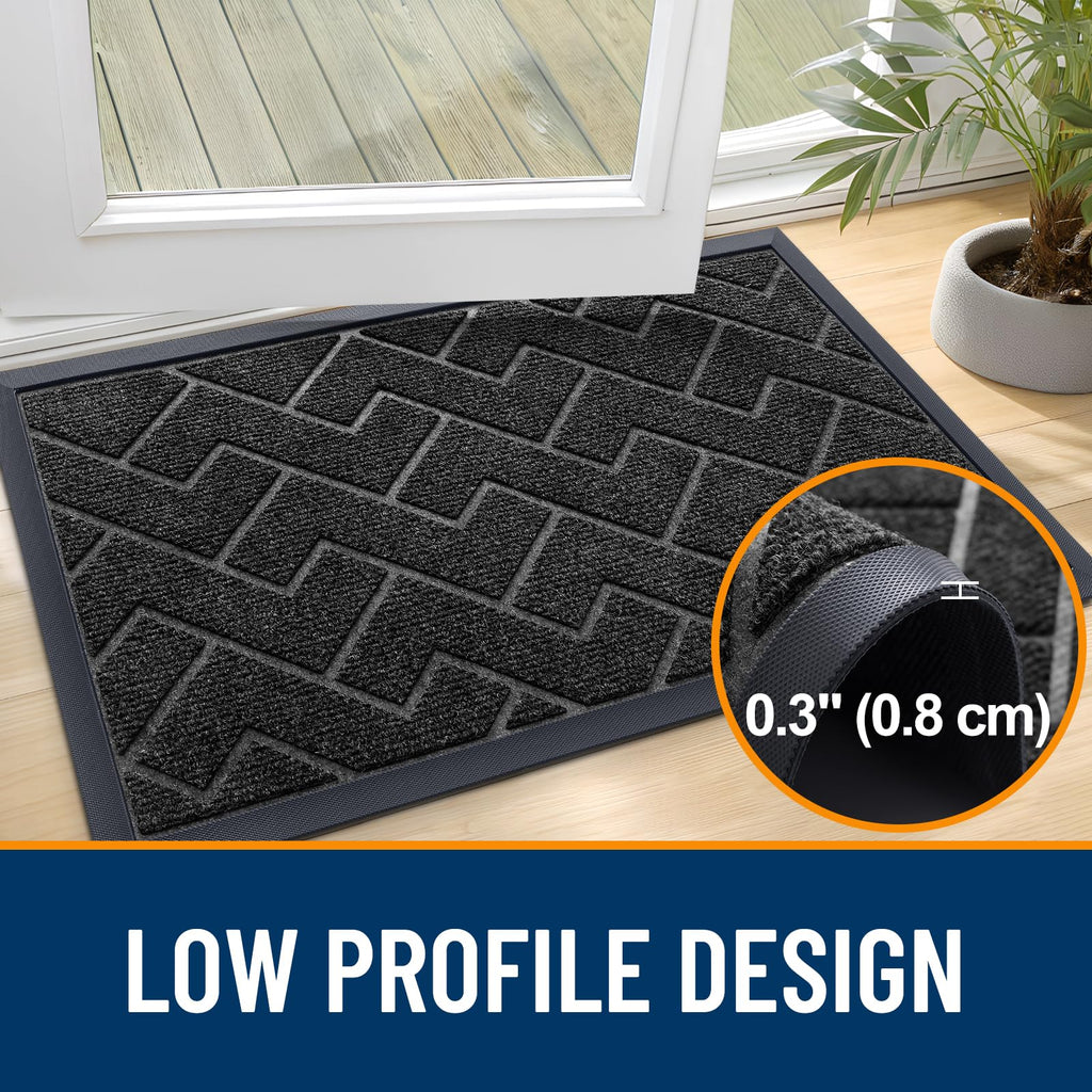 OLANLY Front Door Mat Outside 29.5x17, All-Season Absorbent Rubber Doormat