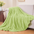 BEDELITE Fleece Throw Blanket for Couch – 3D Ribbed Jacquard Soft and Warm Decorative Fuzzy Blanket – Cozy, Fluffy, Plush Lightweight Cream Lime Throw Blankets for Bed, Sofa, 50x60 inches