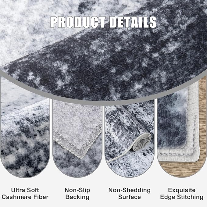 8x10 Area Rug Living Room Rug: Washable Modern Abstract Soft Thin Rug Indoor Floor No Slip Stain Resistant Carpet for Bedroom Dining Room Farmhouse Nursery Home Office - Black