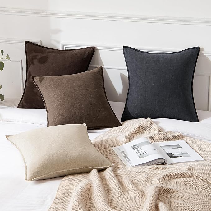 MIULEE Decorative Linen Euro Sham Pillow Covers 26x26 Dark Brown Boho Farmhouse Neutral Winter Couch Throw Pillows for Bed Pack of 2 Accent Modern Pillowcase Sofa Livingroom Home Decor