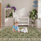 GarveeHome Large Entryway Rug 3x5 Floral Washable Area Rugs Vintage Soft Non-Slip Small Floor Carpet Doormat Stain Resistant Low-Pile Ultra-Thin Entry Mat for Bedside Kitchen Green