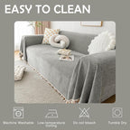 HANDONTIME Couch Slipcovers for Sofas Dark Grey Couch Cover Sofa Cover for Dogs Boho Pet Couch Protector with Tassel Chenille Herringbone Couch Cover for 2 3 Seat Washable Pet Friendly, 71" X118"