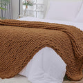 Bigacogo Chunky Knit Throw Blanket for Couch, 51x63 inches, Caramel