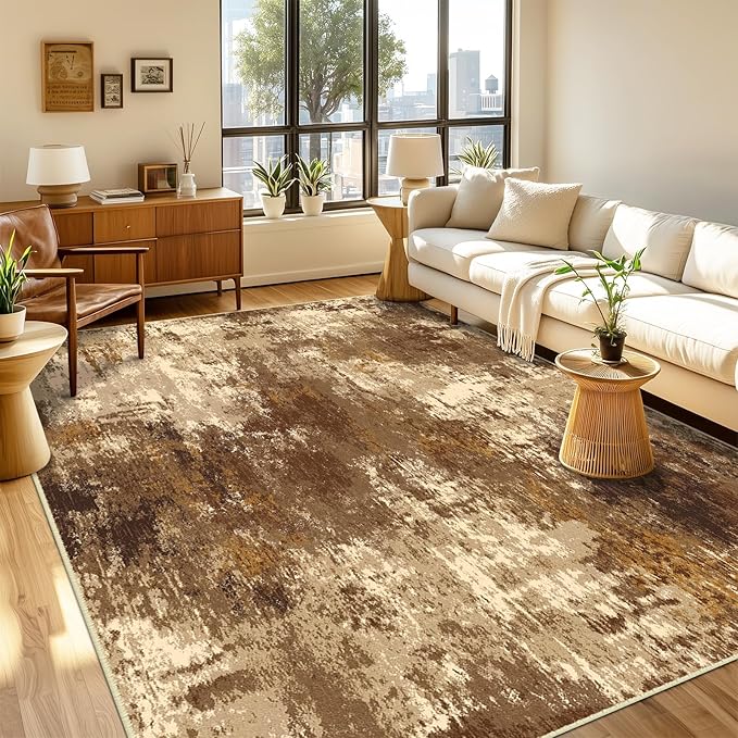 Washable Area Rugs 2'x3' Non-Slip Modern Abstract Soft for Living Room Entryway Bedroom Nursery, Print Pattern, Brown Tan Beige Coffee