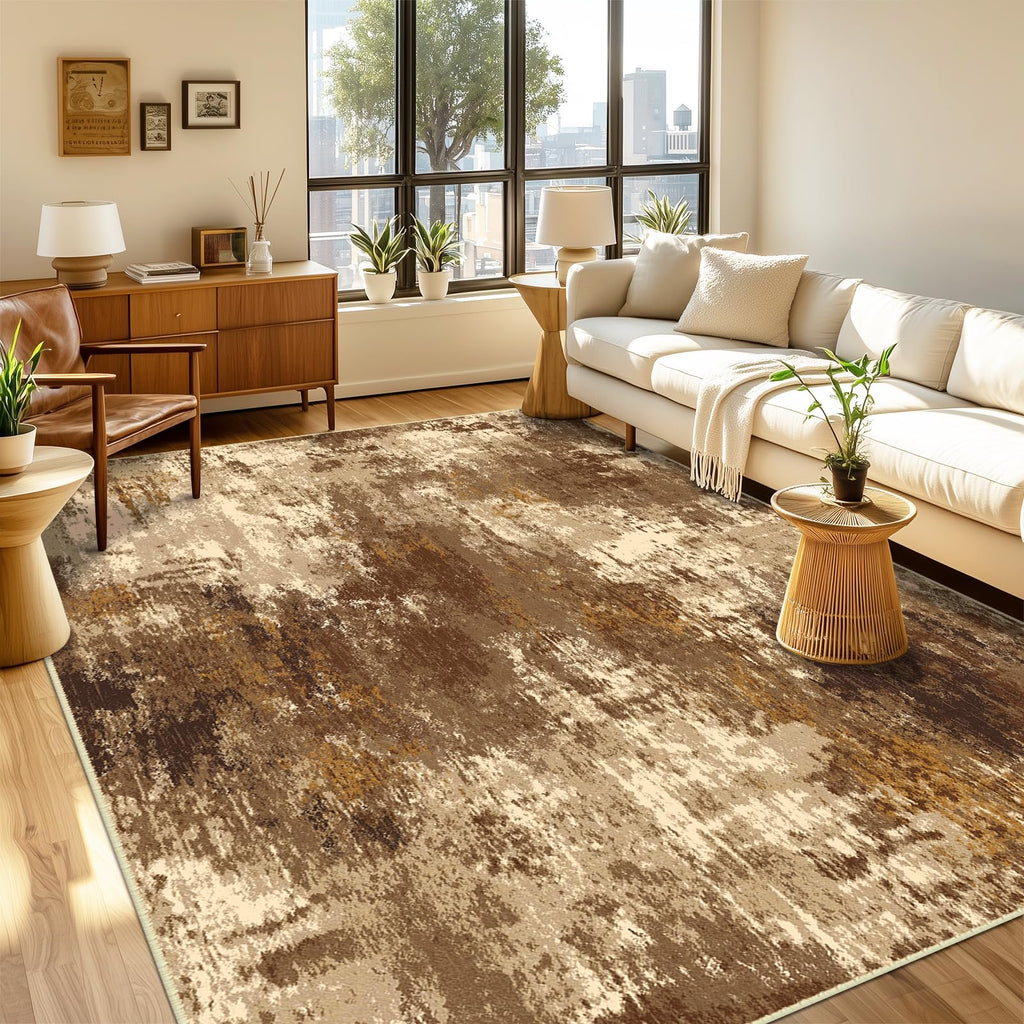 RELEANY Washable Runner 2'x8' Abstract Area Rug for Hallway Brown Tan