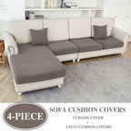 Couch Cushion Covers for Sectional Sofa L Shape Washable Separate Seat Chaise Couch Cover Stretch Sofa Slipcovers with 2 Pcs Pillowcases(3 Seater + 1 Chaise, Taupe)